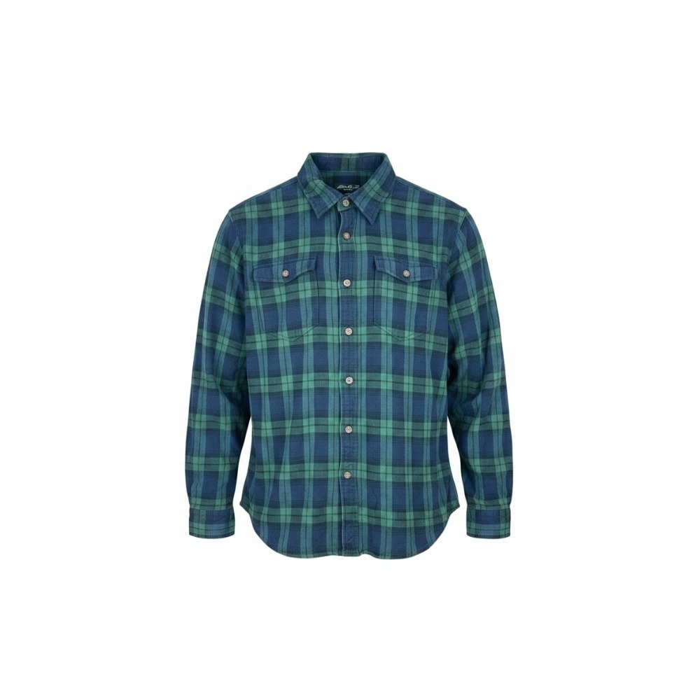 Eddie Bauer Flannel Plaid Shirt Green Navy Blue Long Sleeve Button Down Size XL
